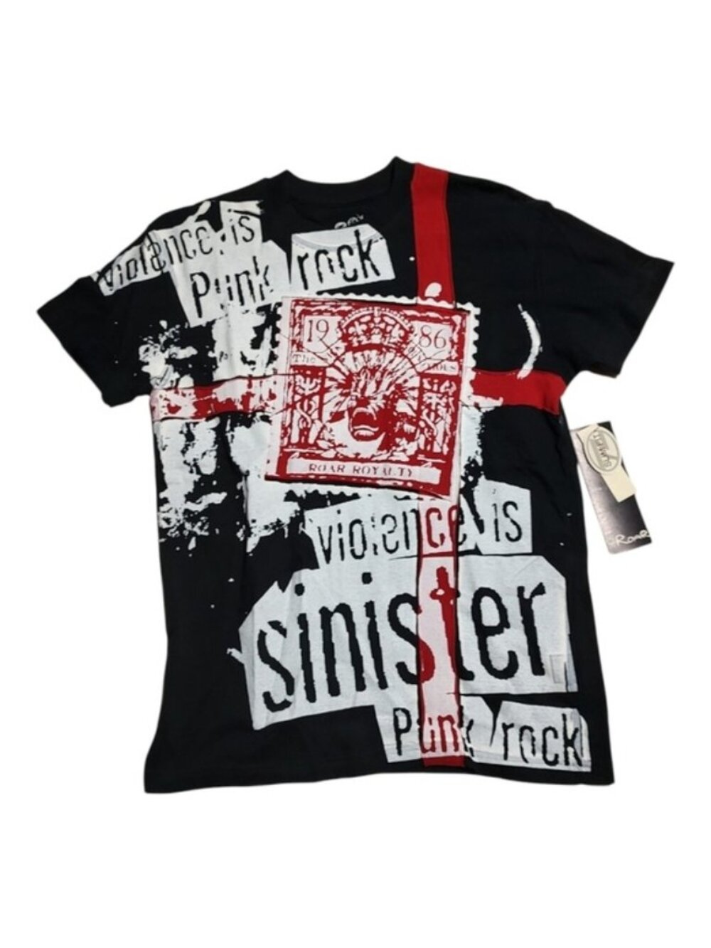 Y2K Roar Worldwide Violence is Punk Rock Graphic T-Shirt Small Slim Fit NWT